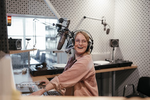 Photo: A female student is having fun being On Air in our eldoradio* radio station